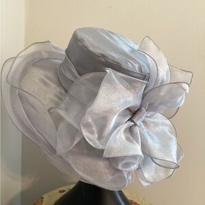 Grey Organza Fascinator Hat with Bow Detail